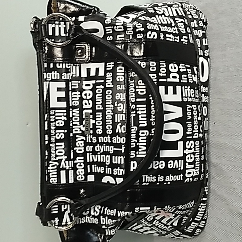 Miche Breast Cancer Awareness Large Black and White Word Graphic Purse Bag